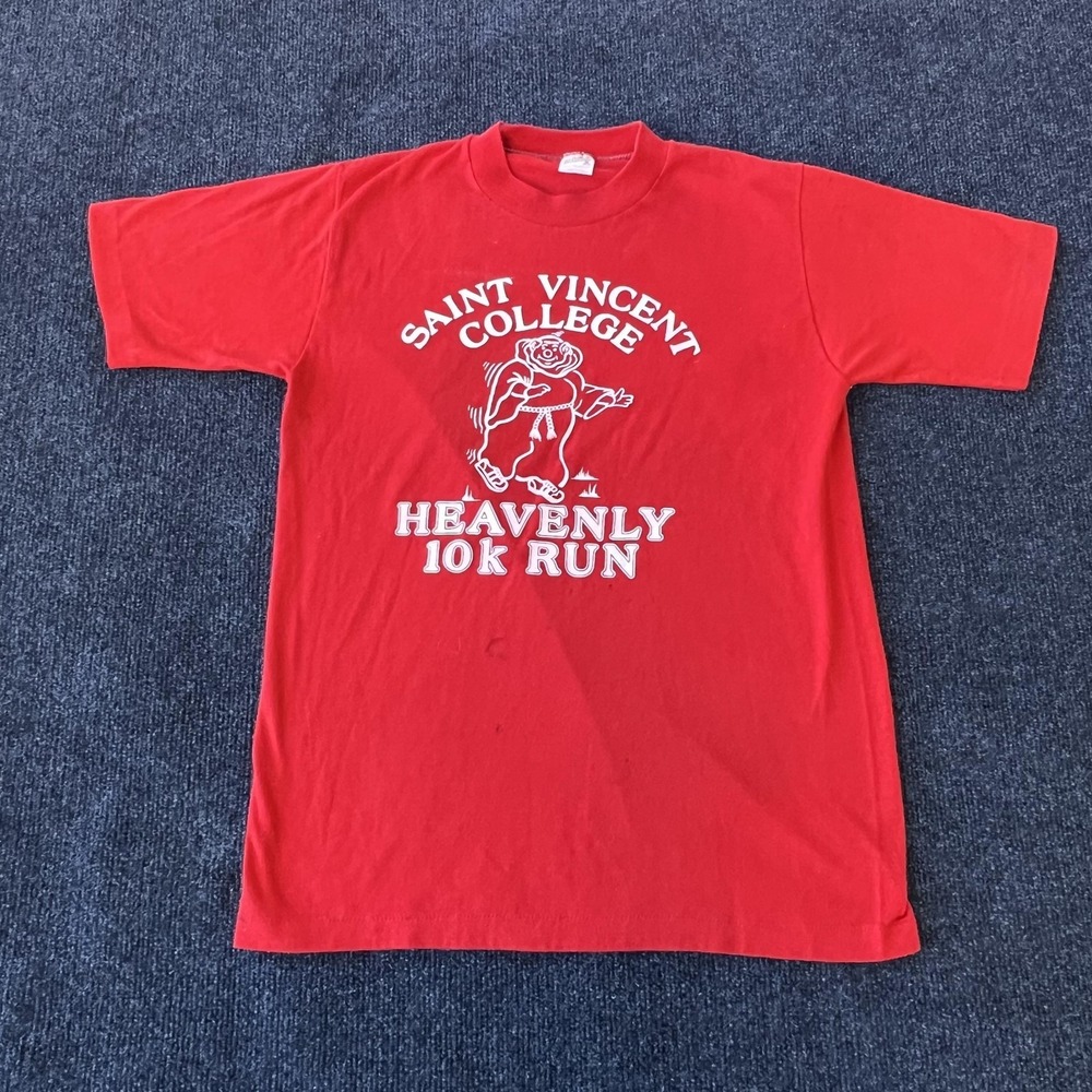 VINTAGE Saint Vincent College Shirt Mens Medium Red Made USA Dr Pepper 10K 80s